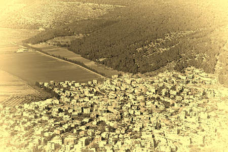 Aerial View from Mount Tabor to Arab City and Jezreel  Valley in Israel, Stylized Photoの写真素材