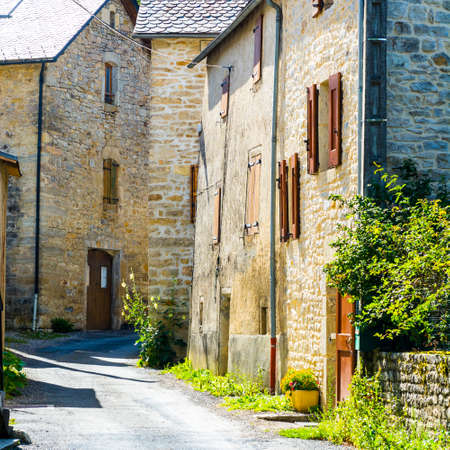 Medieval city of Les Salelles without people and cars in France. Les Salelles is a commune in the...