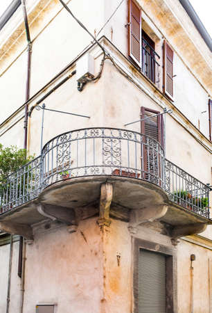 Architecture of the Medieval Piedmont City of Cuneo in Italy. Vintage Italian balcony in Mediterranean styleの写真素材