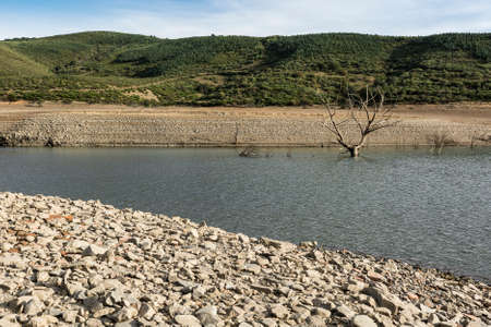 Beautiful landscape in Spain with dramatic view of Cantabrian Mountains. River on the bottom of canyon の写真素材