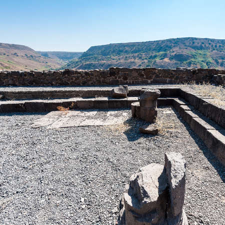 Gamla nature reserve located in the Golan Heights in Israel. View of the archaeological sites and remains of the synagogue, is one of the oldest ever discovered in Israel.の写真素材