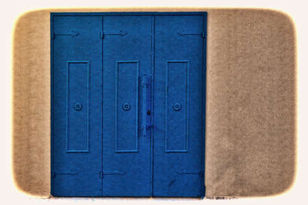 Metal gate in the old city of Akko in Israel.  Traditional Arabic style for gates in old Acre. Vintage style toned pictureの写真素材