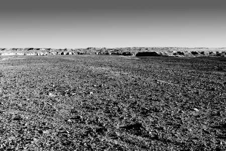 Rocky hills of the Negev Desert in Israel. Breathtaking landscape of the rock formations in the Southern Israel. Dusty mountains interrupted by wadis  and deep craters.の写真素材