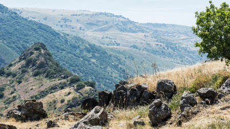 Gamla nature reserve located in the Golan Heights in Israel. View of the archaeological sites and...