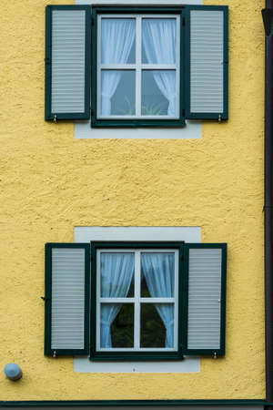 Typical window of a house in a small town in Austria. Home in the Austrian city of St Wolfgang in a...