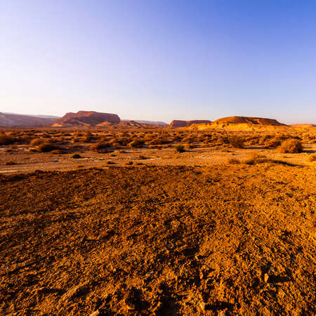 Rocky hills of the Negev Desert in Israel. Breathtaking landscape of the rock formations in the...