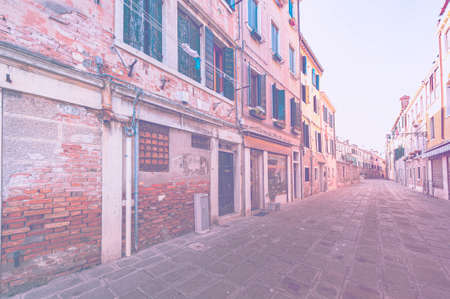 Deserted Venice in faded color effect.  Museum City is situated across a group of islands that are separated by canals and linked by empty bridges.のeditorial素材