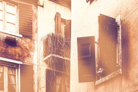 Italian windows are new and old horizons of beauty, functionality and performance at dawn in a contemporary style.の写真素材