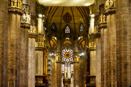 Interior of Milan Cathedral or Duomo di Milano,  great Catholic church and tourist facility of Milan.の写真素材