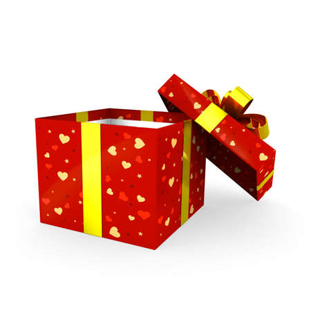 Open red gift box with golden ribbon 