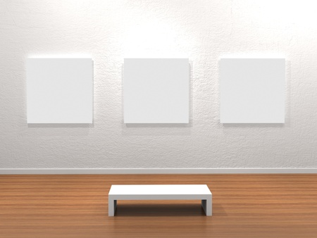 Empty frame in a room against a white wallの写真素材