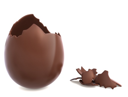 Chocolate easter egg broken with pieces
