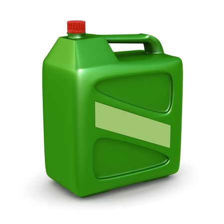 Green plastic canister - on white backgroundの写真素材