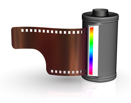 Film strip with canister - isolated on white backgrounds の写真素材