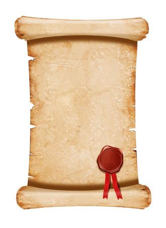 Old manuscript with seal wax -  isolated on whiteの写真素材