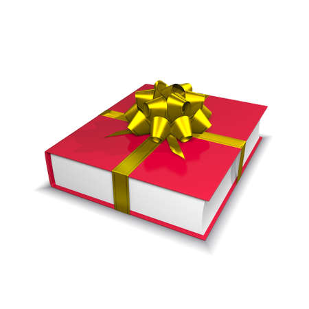 Red book with ribbon and bow - isolated on white backgroundの写真素材
