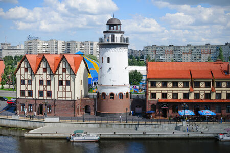 KALININGRAD, RUSSIA - AUGUST 4: Ethnographic and trade center, embankment of the Fishing Village on August 4, 2011 in Kaliningrad, Russia.のeditorial素材