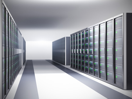 Network server room, row of servers - 3d illustrationの写真素材
