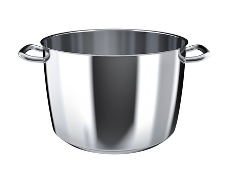 Stainless steel pan without lid - isolated on white backgroundの写真素材