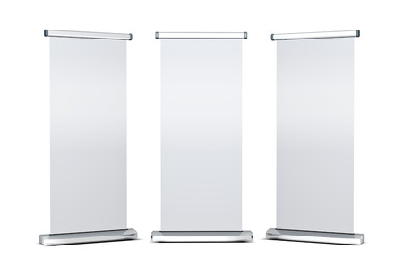 Blank roll up banner display on white backgroundの写真素材
