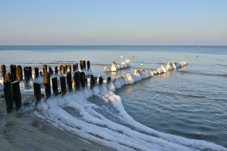 Winter Baltic sea beach, ice coveredの写真素材
