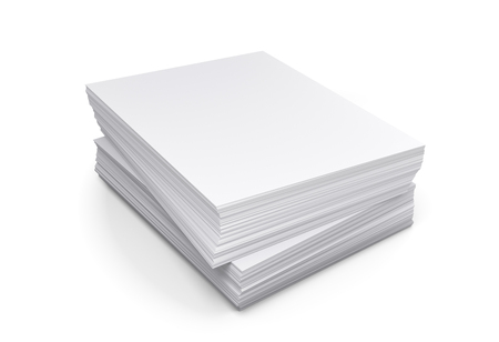 Stack of papers on white background, 3d illustrationの写真素材