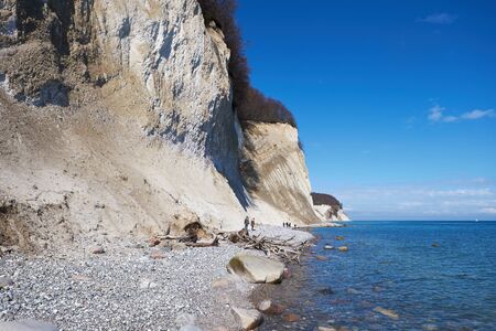 SASSNITZ, GERMANY - APRIL 3, 2015: High chalk cliffs at the coast of Rugen island, Jasmund National Park, Mecklenburg-Vorpommern, Germanyのeditorial素材