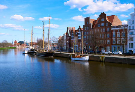 LUBECK, GERMANY - APRIL 5, 2015: Old part of Lubeck, is the second largest city in Schleswig-Holstein, northern Germany.のeditorial素材