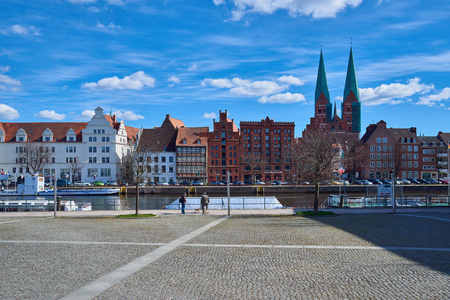 LUBECK, GERMANY - APRIL 5, 2015: Old part of Lubeck, is the second largest city in Schleswig-Holstein, northern Germany.のeditorial素材