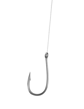 Steel fishhook isolated on white, with clipping pathの写真素材