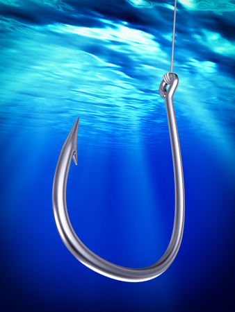 Steel fishhook underwater, 3d illustrationの写真素材