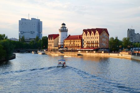 KALININGRAD, RUSSIA - JUNE 6, 2015: Ethnographic and trade center, embankment of the Fishing Village.のeditorial素材