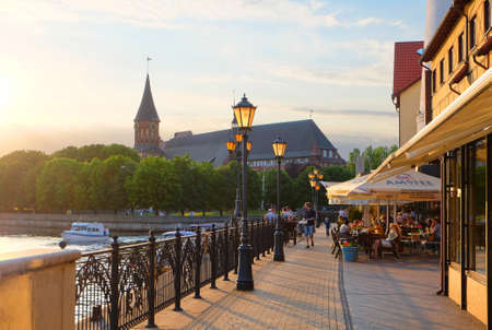 KALININGRAD, RUSSIA - JUNE 6, 2015: Ethnographic and trade center, embankment of the Fishing Village.のeditorial素材