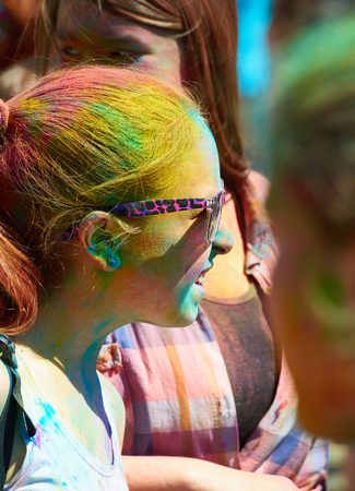 KALININGRAD, RUSSIA - JUNE 12, 2015: Unidentified girl during Holi Festival of Colors, the event is timed to the Day of Russia.のeditorial素材