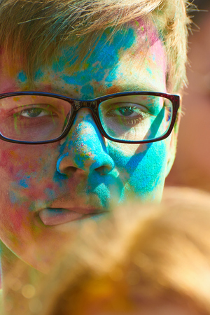 KALININGRAD, RUSSIA - JUNE 12, 2015: Unidentified young guy during Holi Festival of Colors, the...