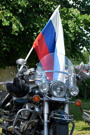 KALININGRAD, RUSSIA - JUNE 17, 2015: The Church of Peter and Fevronia. Prayer for the Day of memory and grief, beginning of the Great Patriotic War. First in Kaliningrad procession on motorcycles and priestのeditorial素材