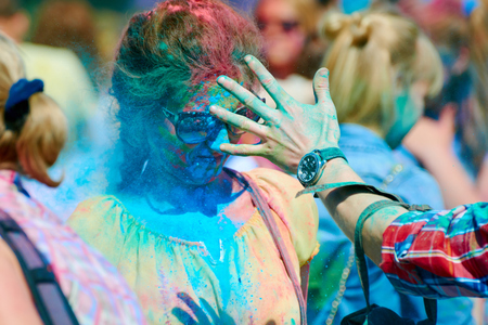 KALININGRAD, RUSSIA - JUNE 12, 2015: Unidentified people during Holi Festival of Colors, the event is timed to the Day of Russia.のeditorial素材