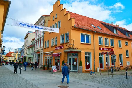GREIFSWALD, GERMANY - APRIL 2, 2015: Streets of historical center, view of the old part of the city, Mecklenburg-Vorpommern, Germanyのeditorial素材