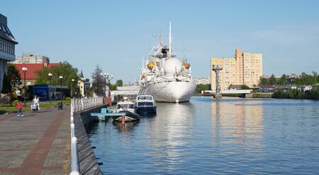 KALININGRAD, RUSSIA - MAY 21, 2015: Cosmonaut Viktor Patsaev - research vessel in the embankment of the World ocean museumのeditorial素材