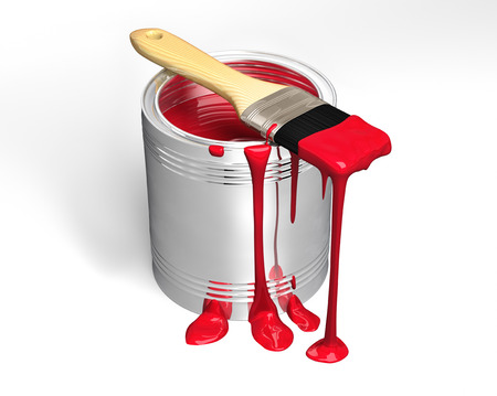Paint can and paintbrush on white backgroundの写真素材
