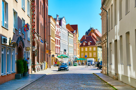 STRALSUND, GERMANY - AUGUST 13, 2015: Streets of historical center, view of the old part of the city, Mecklenburg-Vorpommern, Germanyのeditorial素材