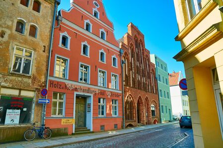 STRALSUND, GERMANY - AUGUST 13, 2015: Streets of historical center, view of the old part of the city, Mecklenburg-Vorpommern, Germanyのeditorial素材