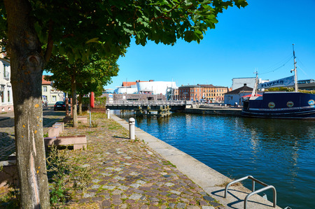 STRALSUND, GERMANY - AUGUST 13, 2015: Streets of historical center, harbor of Stralsund, Mecklenburg-Vorpommern, Germanyのeditorial素材