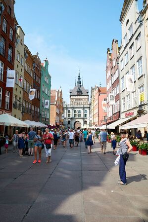GDANSK, POLAND - AUGUST 12, 2015: People walking on streets in historical center of Gdansk