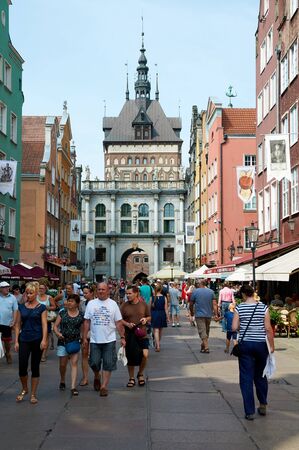 GDANSK, POLAND - AUGUST 12, 2015: People walking on streets in historical center of Gdansk
