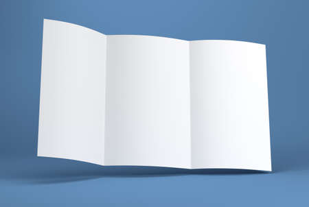 White blank paper brochure on blue backgroundの写真素材
