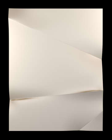 Yellow sheet of paper folded, isolated on black backgroundの写真素材