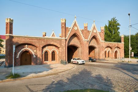 KALININGRAD, RUSSIA - AUG 8, 2015: The Brandenburg Gate - is one of the seven surviving city gates and is the only gate of Kaliningrad still in use for the intended purpose.のeditorial素材