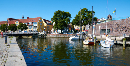 STRALSUND, GERMANY - AUGUST 13, 2015: Streets of historical center, harbor of Stralsund, Mecklenburg-Vorpommern, Germanyのeditorial素材