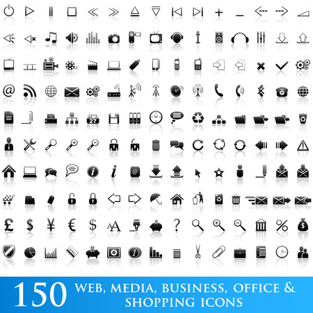 Set of 150 web, media, business, office and shopping iconsのイラスト素材